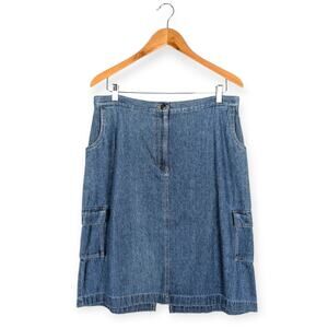 Vtg Crazy‎ Horse Denim Cotton Cargo Midi Skirt Size 14 Y2K 90s Utility Preppy